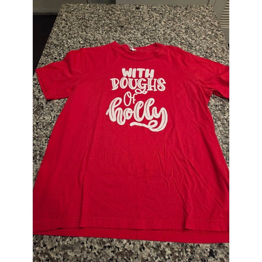 Bella Canvas With Boughs of Holly Christmas Graphic Tee Red Mens Large‎ 1236